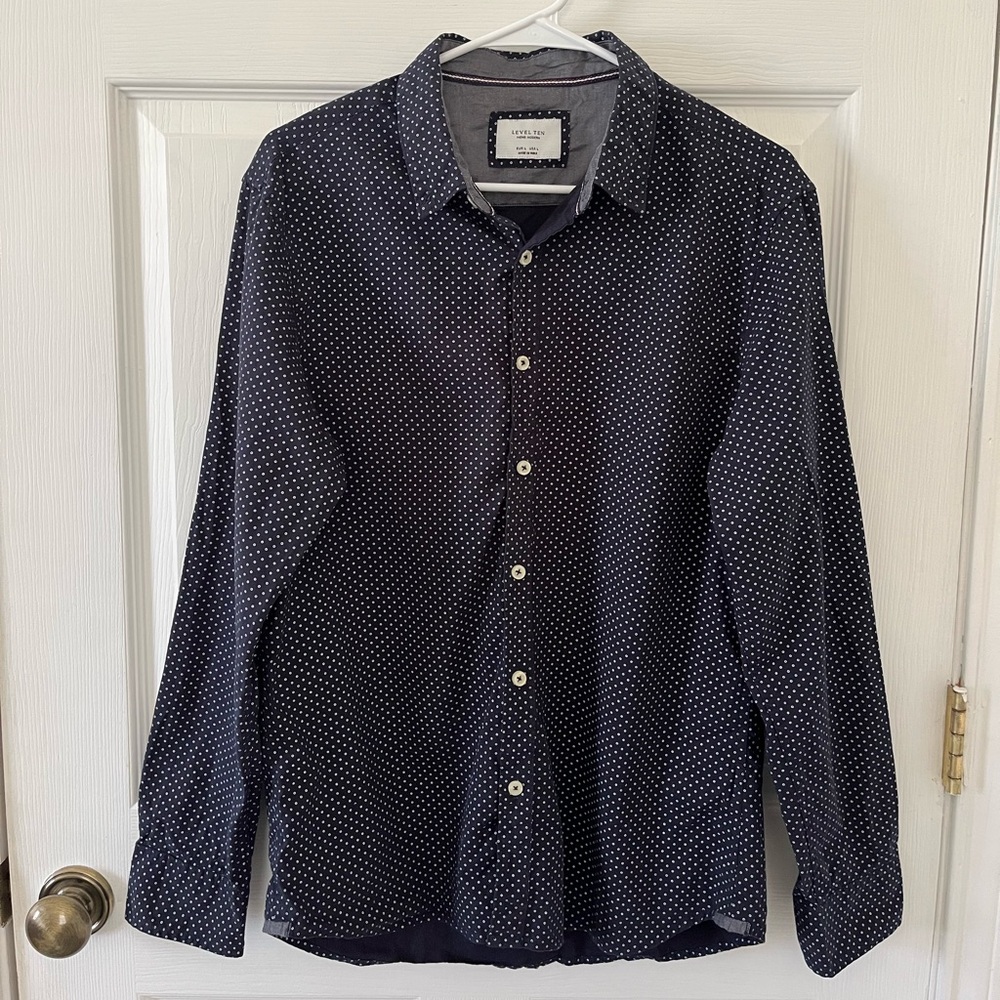 Level Ten Men's Navy Polka Dot Shirt